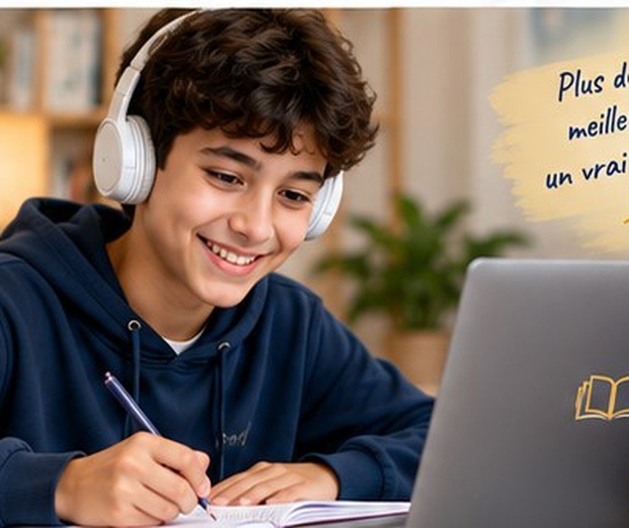 Élève de collège travaillant en ligne à son bureau